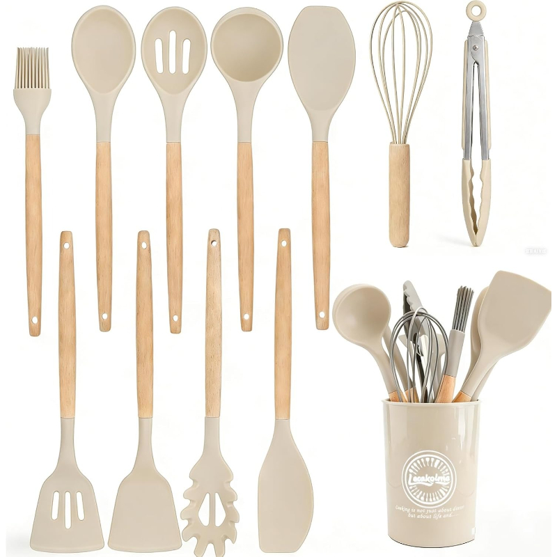 Wooden Handle Silicone Kitchen - Kitchen Gadgets And Utensils ulasan dan harga