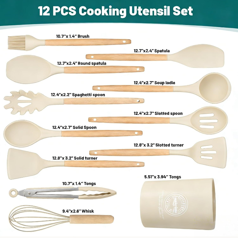 Wooden Handle Silicone Kitchen - Kitchen Gadgets And Utensils ulasan dan harga